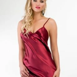 Merkloos Kalimo Ibiza Hoogwardige Satijn Chemise Bordeaux Rood XL/XXL