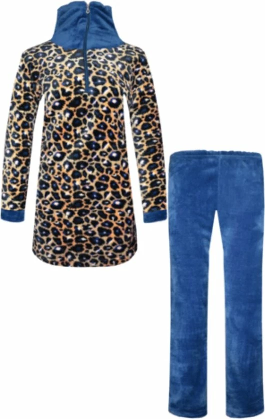 Merkloos Dames Fleece Huispak Met Zakken En Ritsje Met Capuchon XXXL Blauw/bruin 2 Merkloos Dames Fleece Huispak Met Zakken En Ritsje Met Capuchon XXXL Blauw/bruin - Afbeelding 2