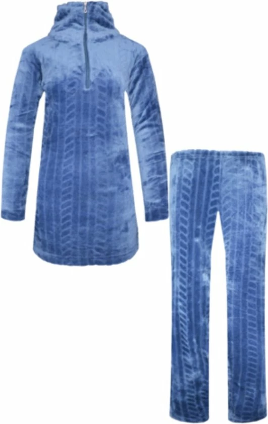 Merkloos Dames Fleece Huispak/pyjama Met Zakken Ritsje En Capuchon XXL Donkerblauw 1 Merkloos Dames Fleece Huispak/pyjama Met Zakken Ritsje En Capuchon XXL Donkerblauw