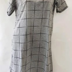 Merkloos Dames Nachthemd Korte Mouw Met Blokprint M 38-40 Grijs/zwart -Pyjama-S-Dames Winkel 540x840