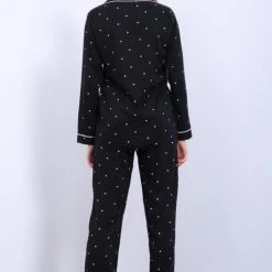 Merkloos Katoen-Satijn Dames Pyjamaset Zwart Met Hartjes Maat M -Pyjama-S-Dames Winkel 542x840