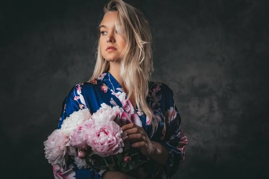 Merkloos Kimono Dames Badjas Blauw Peony Rose Satijn, Lang Model, One Size 10 Merkloos Kimono Dames Badjas Blauw Peony Rose Satijn, Lang Model, One Size - Afbeelding 10