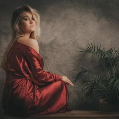 Merkloos Uniek Cadeau Vrouw,Kimono Dames Satijn, Bordeaux Rood Met Kant, Lang Model One Size -Pyjama-S-Dames Winkel 550x366 12