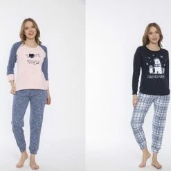 Merkloos 2-Pack Sophia Mila Dames Luxe Pyjama | Winter Edition 2022 | 2-delige Set | Lange Mouwen | Pyama Dames Volwassenen | Lange Mouw | Blouse | Katoen | Pyjama Dames | Maat XL