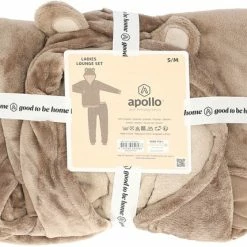 Apollo Dames Huispak Loungewear Bruin Fleece Incl Capuchon - Maat S/M -Pyjama-S-Dames Winkel 550x429 1
