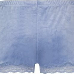 Hunkemöller Dames Nachtmode Shorts Velours Lace - Blauw - Maat M