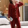 Merkloos Warme, Extra Zachte Pyjama Dames - Fluweel Fleece - 2 Delig - Nachtkleding - Rood - Maat XL - Luxe Cadeau Vrouw