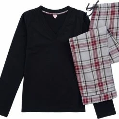 La V La-V Pyjamasets Voor Dames Met Geruite Flanel Broek Grijs/ Zwart L 5 La V La-V Pyjamasets Voor Dames Met Geruite Flanel Broek Grijs/ Zwart L -Pyjama-S-Dames Winkel 550x466