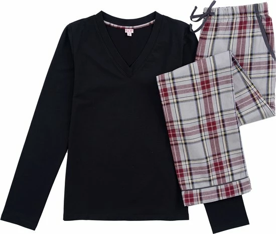 La V La-V Pyjamasets Voor Dames Met Geruite Flanel Broek Grijs/ Zwart L 3 La V La-V Pyjamasets Voor Dames Met Geruite Flanel Broek Grijs/ Zwart L - Afbeelding 3