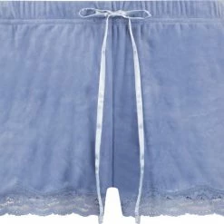 Hunkemöller Dames Nachtmode Shorts Velours Lace - Blauw - Maat M -Pyjama-S-Dames Winkel 550x467