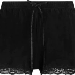 Hunkemöller Dames Nachtmode Shorts Velours Lace - Zwart - Maat S -Pyjama-S-Dames Winkel 550x485