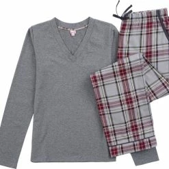 La V La-V Pyjamasets Voor Dames Met Geruite Flanel Broek Grijs L 5 La V La-V Pyjamasets Voor Dames Met Geruite Flanel Broek Grijs L -Pyjama-S-Dames Winkel 550x498