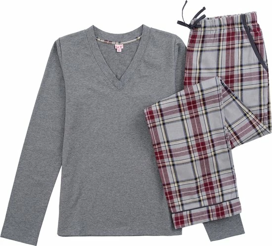 La V La-V Pyjamasets Voor Dames Met Geruite Flanel Broek Grijs L 3 La V La-V Pyjamasets Voor Dames Met Geruite Flanel Broek Grijs L - Afbeelding 3
