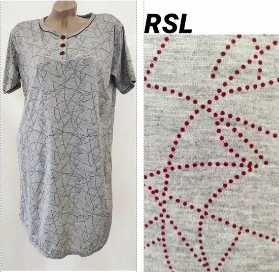 Merkloos Dames Nachthemd Korte Mouw Met Print M 38-40 Grijs/rood 3 Merkloos Dames Nachthemd Korte Mouw Met Print M 38-40 Grijs/rood - Afbeelding 3