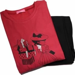 VANILLA – Dames Pyjama – Tweedelig – Egyptisch Katoen -Slim Fit – Rood/Zwart - S - PJ1238 -Pyjama-S-Dames Winkel 550x547