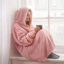 Merkloos Neken - Hoodie Deken Ultra Zachte Sherpa Fleece Warm Cosy Comfy Oversized Draagbare Reus Sweatshirt Gooi Voor Vrouwen Meisjes Volwassenen Mannen Jongens Kids Grote Pocket - Blush Roze -Pyjama-S-Dames Winkel 550x550 1