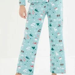 Merkloos Turquoise Kerst Thema Gebreide Pyjama Set, Christmas Pyjama Set ,kerstcadeau Voor Haar (L) -Pyjama-S-Dames Winkel 550x550 103