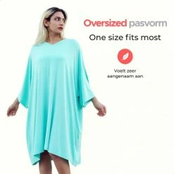 Smileify® Premium Pyjama Slaapshirt – Nachthemd Heren & Dames Korte Mouw – Oversized T Shirt – Big Shirt - Sleep Tee – Slaap Tshirt Vrouwen/Mannen - Mint Blauw -Pyjama-S-Dames Winkel 550x550 105