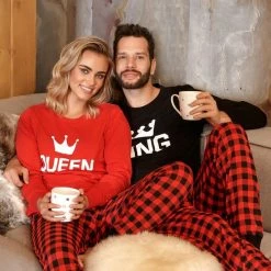 Doctor Nap Katoenen Pyjama Dames Volwassenen | Lange Mouw Lange Broek | Winter Pyama Dames Volwassenen | Matching Gezin Pyjama | Kerst Pyjama | Queen Rood PB.9748 - M -Pyjama-S-Dames Winkel 550x550 138