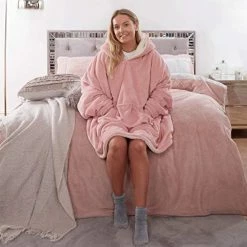 Merkloos Neken - Hoodie Deken Ultra Zachte Sherpa Fleece Warm Cosy Comfy Oversized Draagbare Reus Sweatshirt Gooi Voor Vrouwen Meisjes Volwassenen Mannen Jongens Kids Grote Pocket - Blush Roze -Pyjama-S-Dames Winkel 550x550 3