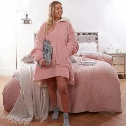 Merkloos Neken - Hoodie Deken Ultra Zachte Sherpa Fleece Warm Cosy Comfy Oversized Draagbare Reus Sweatshirt Gooi Voor Vrouwen Meisjes Volwassenen Mannen Jongens Kids Grote Pocket - Blush Roze -Pyjama-S-Dames Winkel 550x550 4