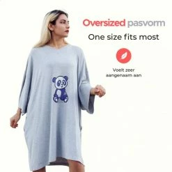 Smileify® Premium Pyjama Slaapshirt – Nachthemd Heren & Dames Korte Mouw – Oversized T Shirt – Big Shirt - Sleep Tee – Slaap Tshirt Vrouwen/Mannen - Grijs Met Panda Print -Pyjama-S-Dames Winkel 550x550 74