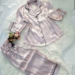 Merkloos Satijn Dames Pyjama Set Oudroze Maat XL -Pyjama-S-Dames Winkel 550x578