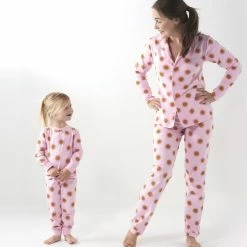 Little Label Pyjama Dames - Maat XL / 42 - Model Grandad - Roze, Oker - Zachte BIO Katoen -Pyjama-S-Dames Winkel 550x594 1