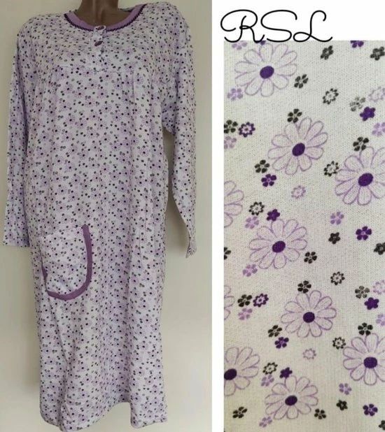 Merkloos Dames Flanel Nachthemd Lange Mouw Met Bloemenprint L Paars 3 Merkloos Dames Flanel Nachthemd Lange Mouw Met Bloemenprint L Paars - Afbeelding 3