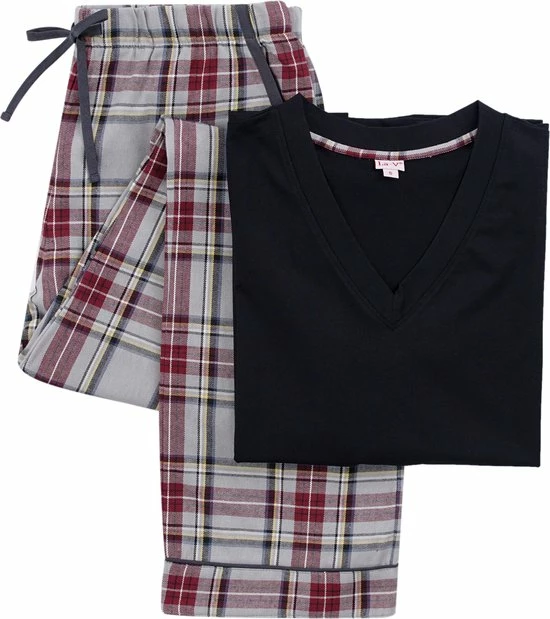 La V La-V Pyjamasets Voor Dames Met Geruite Flanel Broek Grijs/ Zwart L 2 La V La-V Pyjamasets Voor Dames Met Geruite Flanel Broek Grijs/ Zwart L - Afbeelding 2