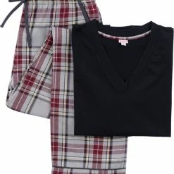 La V La-V Pyjamasets Voor Dames Met Geruite Flanel Broek Grijs/ Zwart S