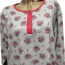 Merkloos Dames Pyjamaset Flanel Met Bloemenprint L Grijs/roze -Pyjama-S-Dames Winkel 550x633