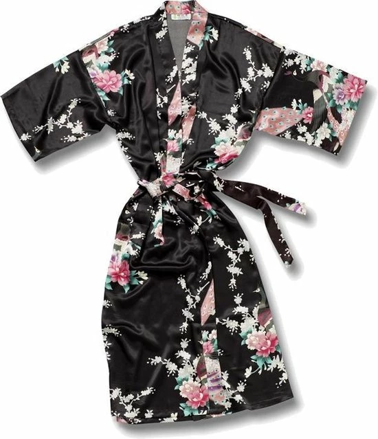 TA-HWA - Dames Kimono - Met Pauw Motief - Zwart - Maat L 1 TA-HWA - Dames Kimono - Met Pauw Motief - Zwart - Maat L