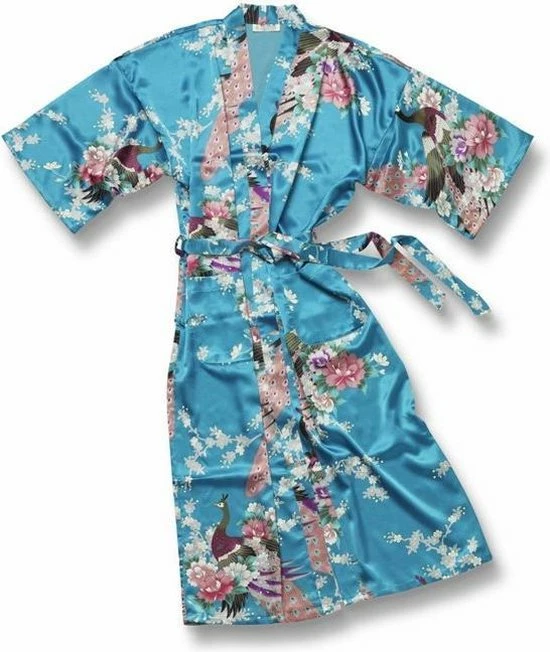 TA-HWA - Dames Kimono - Met Pauw Motief - Turquoise - Maat L 1 TA-HWA - Dames Kimono - Met Pauw Motief - Turquoise - Maat L