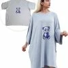 Smileify® Premium Pyjama Slaapshirt – Nachthemd Heren & Dames Korte Mouw – Oversized T Shirt – Big Shirt - Sleep Tee – Slaap Tshirt Vrouwen/Mannen - Grijs Met Panda Print