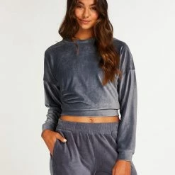 Hunkemöller Dames Nachtmode Top Met Lange Mouwen Velours Rib - Grijs - Maat S -Pyjama-S-Dames Winkel 550x659 2