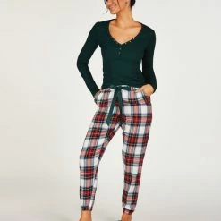 Hunkemöller Dames Nachtmode Pyjamabroek Jersey - Groen - Maat M -Pyjama-S-Dames Winkel 550x660