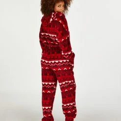 Hunkemöller Dames Nachtmode Flannel Fleece Onesie Fairisle - Rood - Maat L -Pyjama-S-Dames Winkel 550x660 283