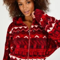 Hunkemöller Dames Nachtmode Flannel Fleece Onesie Fairisle - Rood - Maat L -Pyjama-S-Dames Winkel 550x660 284
