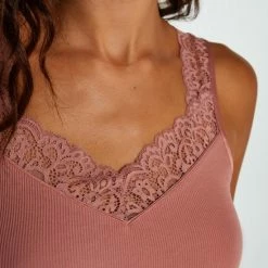 Hunkemöller Dames Nachtmode Singlet Rib Lace - Roze - Maat M -Pyjama-S-Dames Winkel 550x660 300