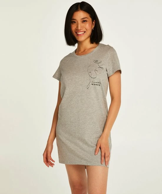 Hunkemöller Dames Nachtmode Nachthemd Ronde Hals - Grijs - Maat M/L 3 Hunkemöller Dames Nachtmode Nachthemd Ronde Hals - Grijs - Maat M/L - Afbeelding 3