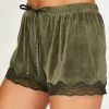 Hunkemöller Dames Nachtmode Shorts Velours Lace - Groen - Maat L