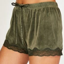 Hunkemöller Dames Nachtmode Shorts Velours Lace - Groen - Maat L