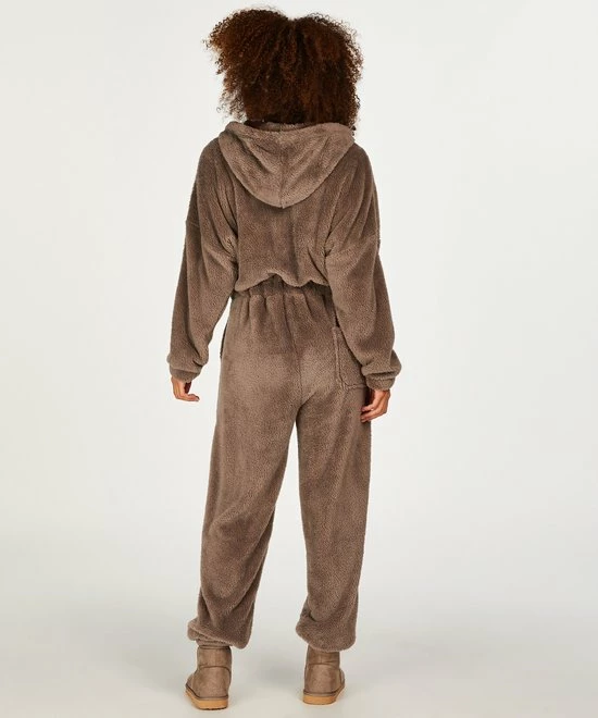 Hunkemöller Dames Nachtmode Onesie Fleece - Bruin - Maat S 2 Hunkemöller Dames Nachtmode Onesie Fleece - Bruin - Maat S - Afbeelding 2