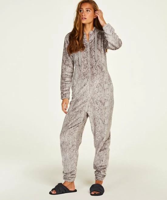 Hunkemöller Dames Nachtmode Onesie Flannel Fleece - Grijs - Maat XL 3 Hunkemöller Dames Nachtmode Onesie Flannel Fleece - Grijs - Maat XL - Afbeelding 3