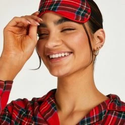 Hunkemöller Dames Nachtmode Pyjama Set Check Twill - Rood - Maat XS