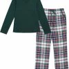 La V La-V Pyjamasets Voor Dames Met Geruite Flanel Broek Groen M
