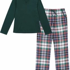 La V La-V Pyjamasets Voor Dames Met Geruite Flanel Broek Groen M