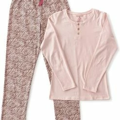 Little Label Pyjama Dames - Maat L / 40 - Roze, Bruin - Zachte BIO Katoen