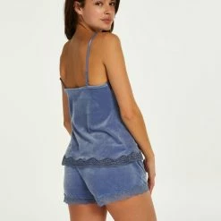Hunkemöller Dames Nachtmode Shorts Velours Lace - Blauw - Maat M -Pyjama-S-Dames Winkel 550x668 2